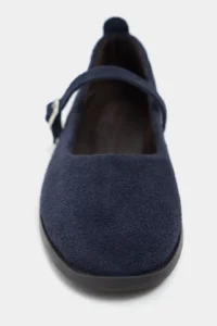 Nisantasi Shoes Jade NAVY BLUE Suede Leather Double Hair Clip Detailed Flat Sole Women Flats - Image 4