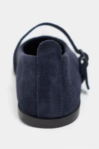 Nisantasi Shoes Jade NAVY BLUE Suede Leather Double Hair Clip Detailed Flat Sole Women Flats - Image 5
