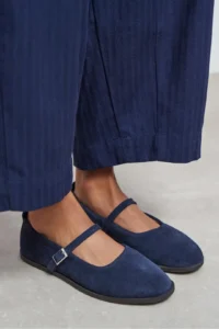 Nisantasi Shoes Jade NAVY BLUE Suede Leather Double Hair Clip Detailed Flat Sole Women Flats - Image 7