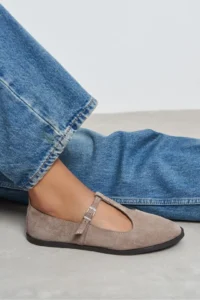 Nisantasi Shoes Mabel Dark BEIGE Drink-Dıç Suede Leather Hair Clip Detailed Flat Sole Women Flats - Image 2