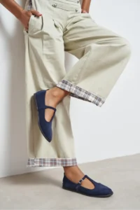 Nisantasi Shoes Mabel NAVY BLUE Drink-Dış Suede Leather Hair Clip Detailed Flat Sole Women Flats - Image 2