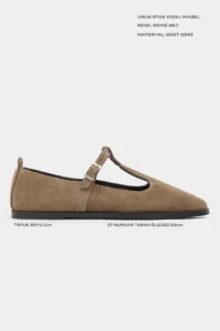 Nisantasi Shoes Mabel ROME BEIGE Drink-Dıç Suede Leather Hair Clip Detailed Flat Sole Women Flats - Image 3