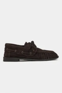 Nisantasi Shoes Katy DARK Brown Suede Leather lace Detailed Women Loafer Shoes - Image 3