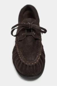 Nisantasi Shoes Katy DARK Brown Suede Leather lace Detailed Women Loafer Shoes - Image 4