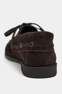 Nisantasi Shoes Katy DARK Brown Suede Leather lace Detailed Women Loafer Shoes - Image 5