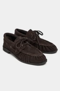 Nisantasi Shoes Katy DARK Brown Suede Leather lace Detailed Women Loafer Shoes - Image 6