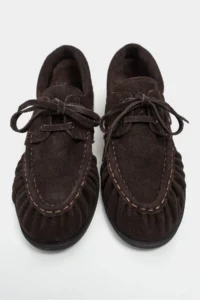 Nisantasi Shoes Katy DARK Brown Suede Leather lace Detailed Women Loafer Shoes - Image 7