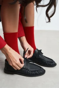 Nisantasi Shoes Katy Black MATTE Leather lace Detailed Women Loafer Shoes - Image 10
