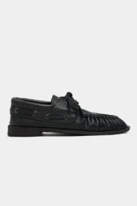 Nisantasi Shoes Katy Black MATTE Leather lace Detailed Women Loafer Shoes - Image 3