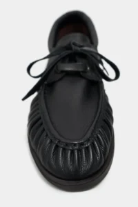 Nisantasi Shoes Katy Black MATTE Leather lace Detailed Women Loafer Shoes - Image 4