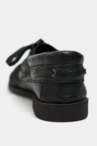 Nisantasi Shoes Katy Black MATTE Leather lace Detailed Women Loafer Shoes - Image 5
