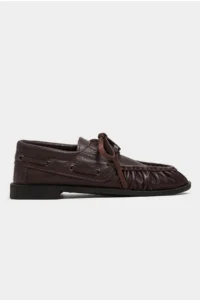 Nisantasi Shoes Katy BROWN MATTE LEATHER lace Detailed Women Loafer Shoes - Image 3