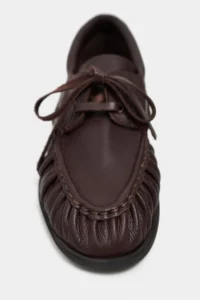 Nisantasi Shoes Katy BROWN MATTE LEATHER lace Detailed Women Loafer Shoes - Image 4