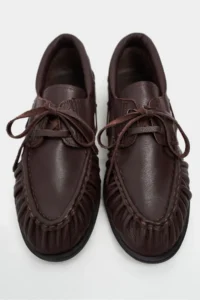 Nisantasi Shoes Katy BROWN MATTE LEATHER lace Detailed Women Loafer Shoes - Image 7