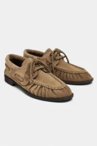 Nisantasi Shoes Katy ROME BEIGE Suede Leather lace Detailed Women Loafer Shoes - Image 6