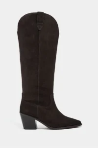 Nisantasi Shoes SYDLEY DARK BROWN SUEDE GENUINE LEATHER Pointed toe Women Heels Dallas Boots