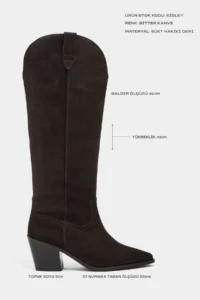 Nisantasi Shoes SYDLEY DARK BROWN SUEDE GENUINE LEATHER Pointed toe Women Heels Dallas Boots - Image 2