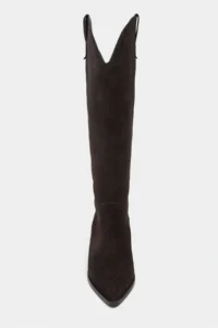 Nisantasi Shoes SYDLEY DARK BROWN SUEDE GENUINE LEATHER Pointed toe Women Heels Dallas Boots - Image 3