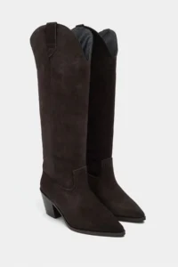 Nisantasi Shoes SYDLEY DARK BROWN SUEDE GENUINE LEATHER Pointed toe Women Heels Dallas Boots - Image 5