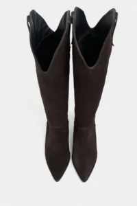 Nisantasi Shoes SYDLEY DARK BROWN SUEDE GENUINE LEATHER Pointed toe Women Heels Dallas Boots - Image 6