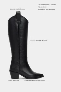 Nisantasi Shoes SYDLEY Black GENUINE Leather Pointed toe Women Heels Dallas Boots - Image 3