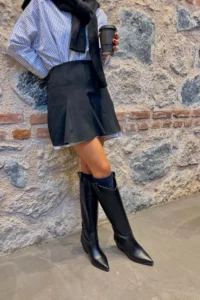 Nisantasi Shoes SYDLEY Black GENUINE Leather Pointed toe Women Heels Dallas Boots - Image 8