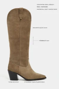 Nisantasi Shoes SYDLEY ROME BEIGE SUEDE GENUINE Leather Pointed toe Women Heels Dallas Boots - Image 2