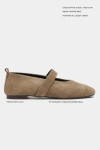 Nisantasi Shoes Tectum ROME BEIGE Suede Leather Medium Banded Flat Sole Women Flats - Image 3