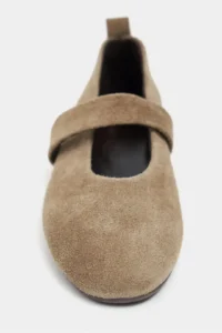 Nisantasi Shoes Tectum ROME BEIGE Suede Leather Medium Banded Flat Sole Women Flats - Image 5