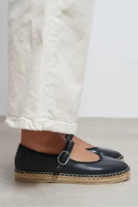 Nisantasi Shoes Cutis Black Leather Wicker Taban Detailed Women Espadrille Flats - Image 10