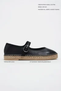 Nisantasi Shoes Cutis Black Leather Wicker Taban Detailed Women Espadrille Flats - Image 3