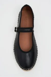 Nisantasi Shoes Cutis Black Leather Wicker Taban Detailed Women Espadrille Flats - Image 5