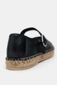 Nisantasi Shoes Cutis Black Leather Wicker Taban Detailed Women Espadrille Flats - Image 7