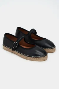 Nisantasi Shoes Cutis Black Leather Wicker Taban Detailed Women Espadrille Flats - Image 8