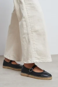 Nisantasi Shoes Cutis Black Leather Wicker Taban Detailed Women Espadrille Flats - Image 9