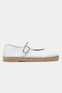 Nisantasi Shoes Cutis WHITE Leather Wicker Taban Detailed Women Espadrille Flats