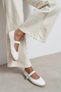 Nisantasi Shoes Cutis WHITE Leather Wicker Taban Detailed Women Espadrille Flats - Image 2