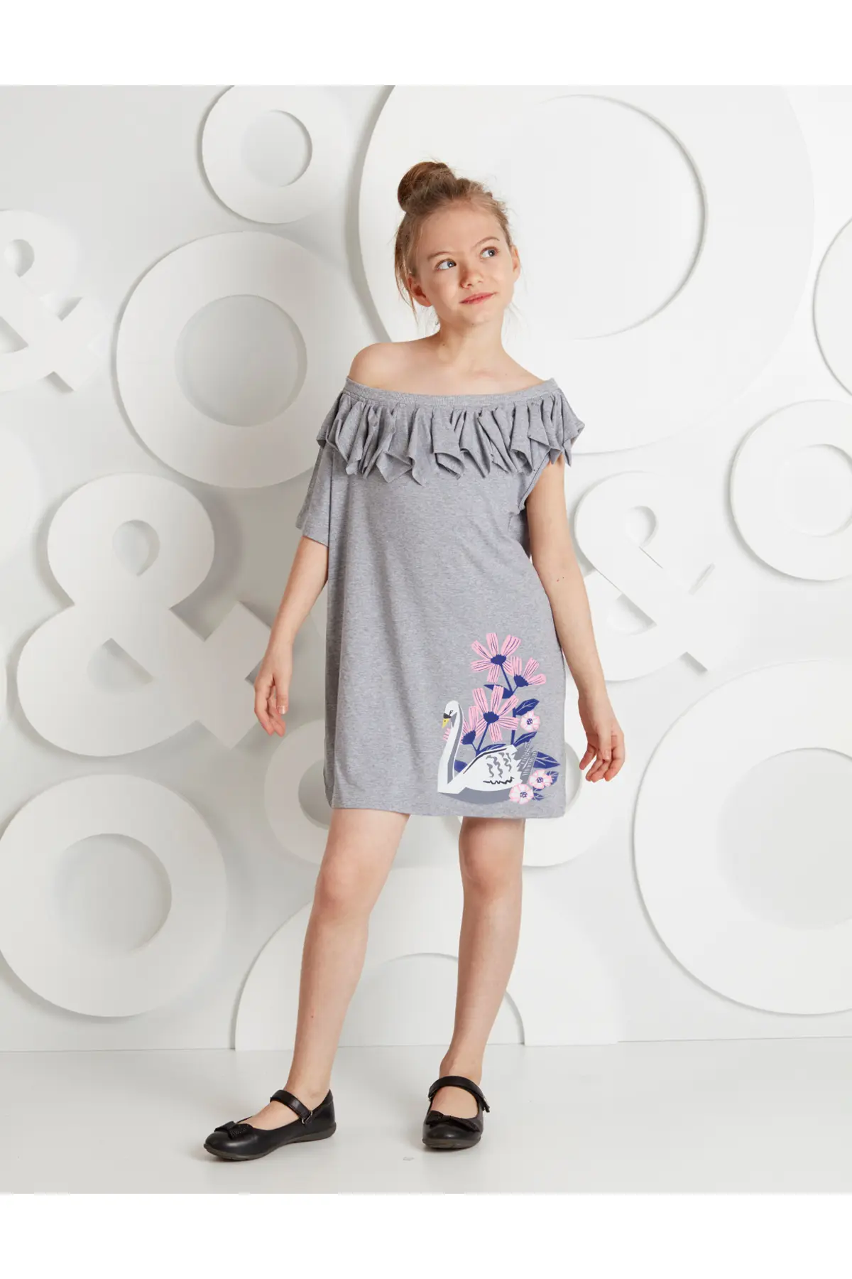 MSHB&G Gray Swan Single Arm Girls' Summer Combed Cotton Dress