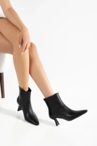 camaiore Black Short Heel Vegan Leather Special Design Model Women's Boots - Image 2