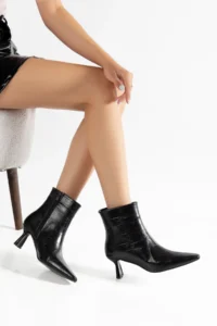 camaiore Black Crocodile Leather Women Special Design Heels Boots - Image 3