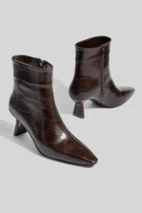 camaiore Bitter Brown Crocodile Leather Women's Special Design Heeled Boots