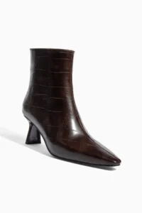 camaiore Bitter Brown Crocodile Leather Women's Special Design Heeled Boots - Image 2