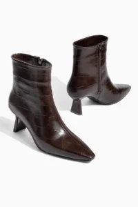 camaiore Bitter Brown Crocodile Leather Women's Special Design Heeled Boots - Image 3
