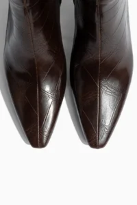 camaiore Bitter Brown Crocodile Leather Women's Special Design Heeled Boots - Image 4