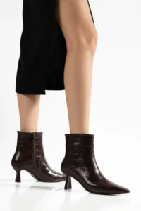 camaiore Bitter Brown Crocodile Leather Women's Special Design Heeled Boots - Image 5