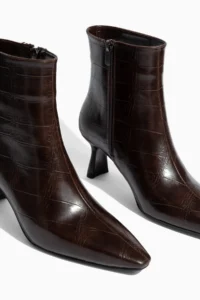camaiore Bitter Brown Crocodile Leather Women's Special Design Heeled Boots - Image 7