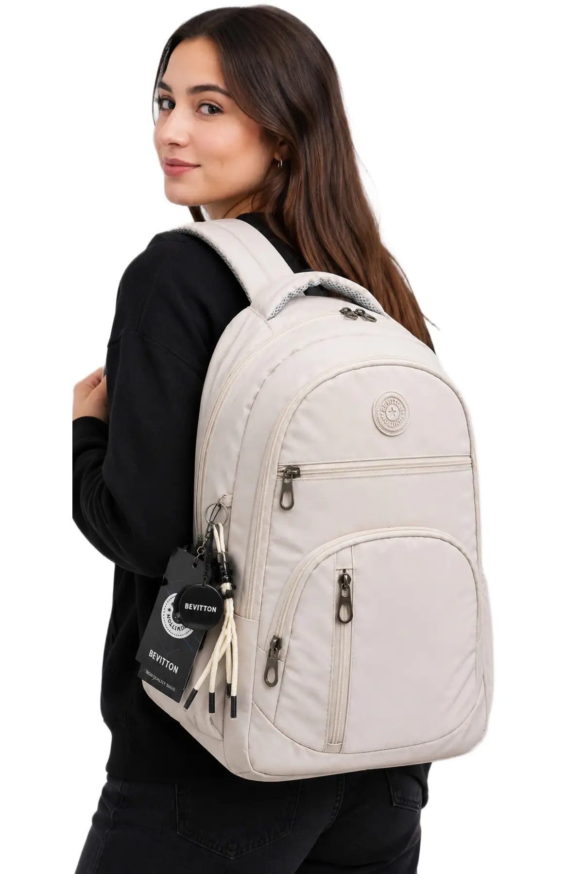 Bevitton 1710 Beige Waterproof Fabric School Bag Unisex School Backpack