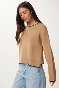 Happiness İstanbul Women Biscuit Basic Knitwear Sweater - Image 3