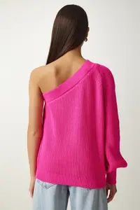 Happiness İstanbul Women's Fuchsia Window Detailed Single Sleeve Knitwear Sweater - Image 6