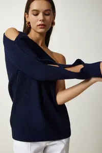 Happiness İstanbul Women's Navy Blue Window Detailed Single Sleeve Knitwear Sweater - Image 2